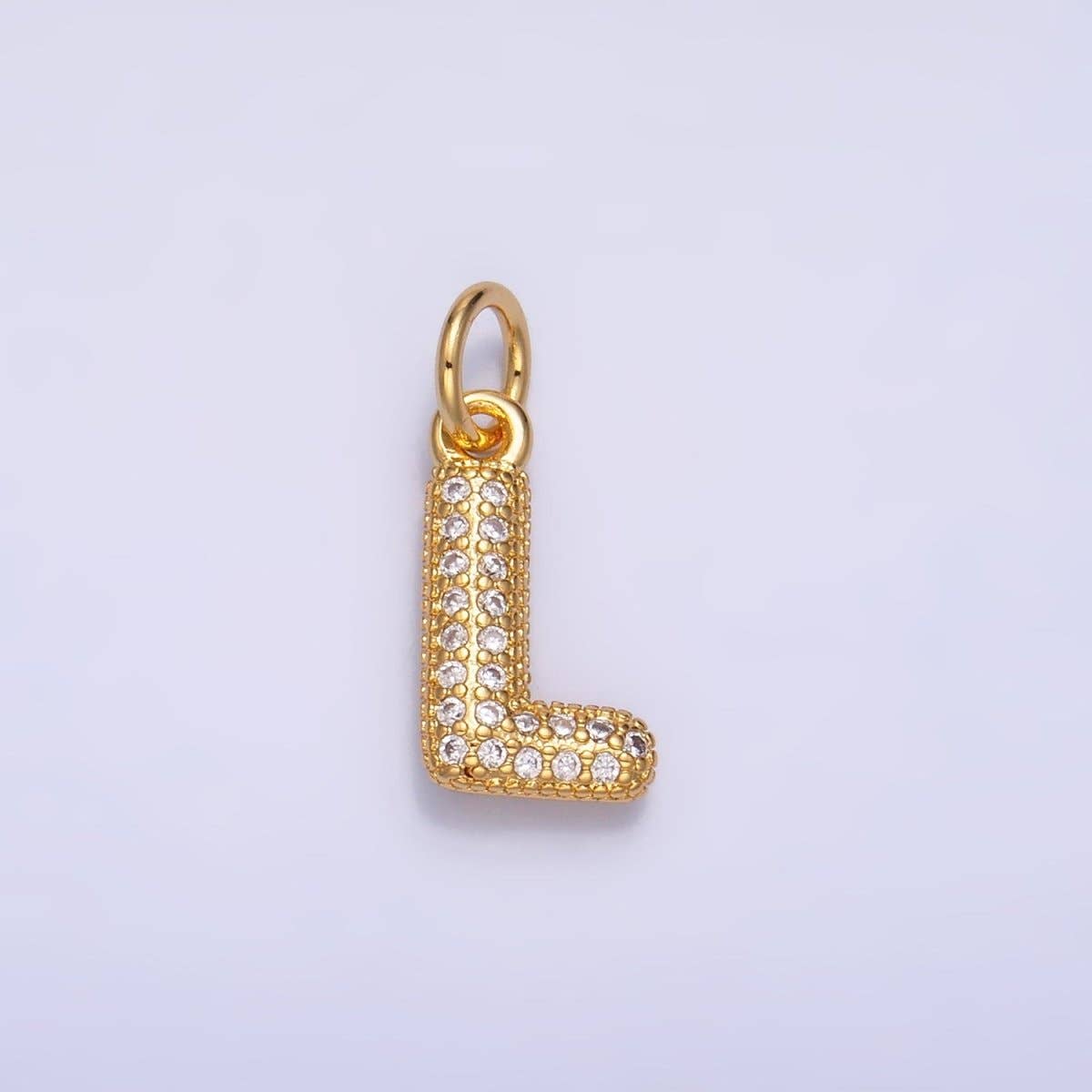 24K Gold Filled Micro Paved CZ Chubby Balloon Initial Letter Pendant | A015 - A027