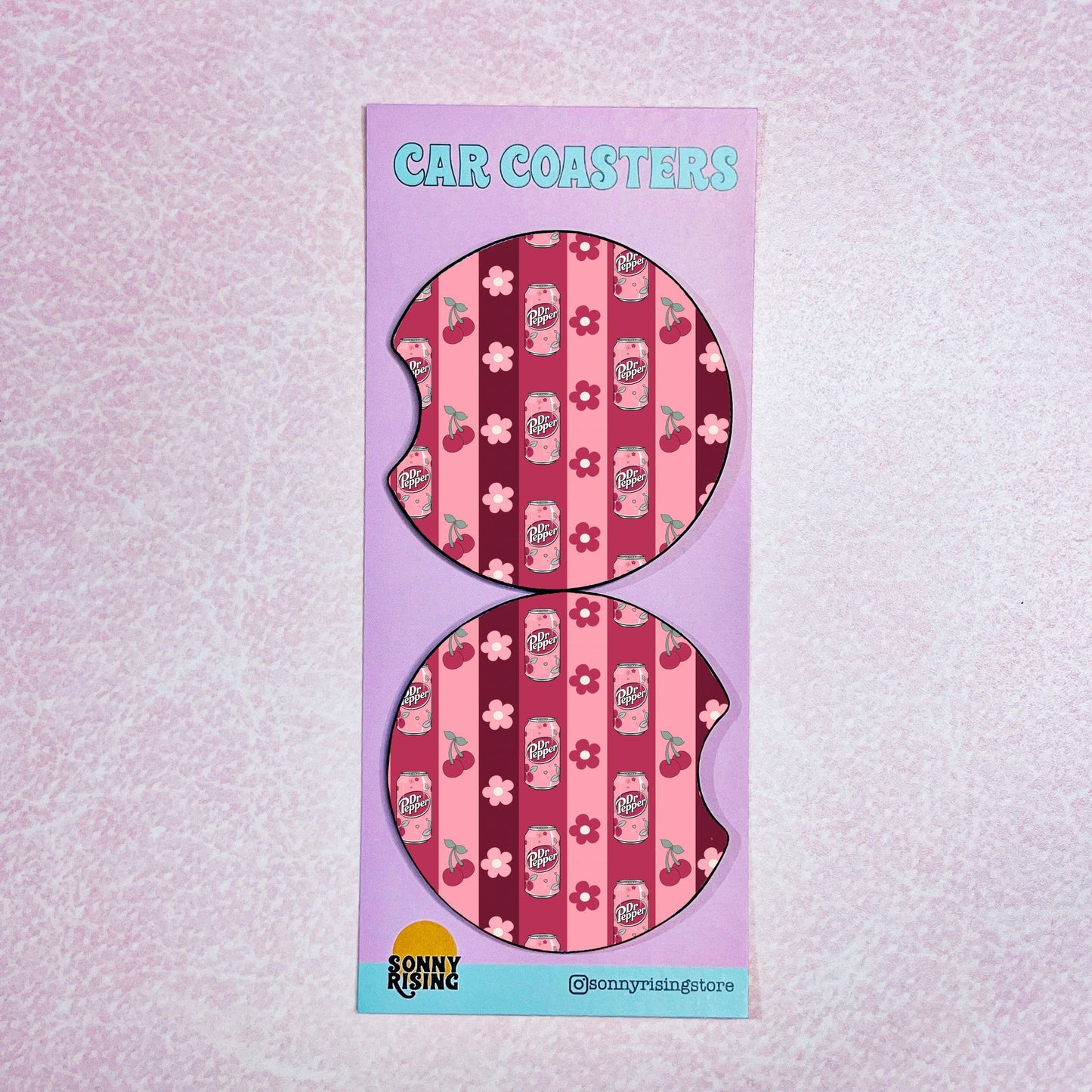 2 Car Coasters, Cherry DP Stripes