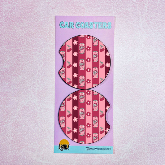 2 Car Coasters, Cherry DP Stripes