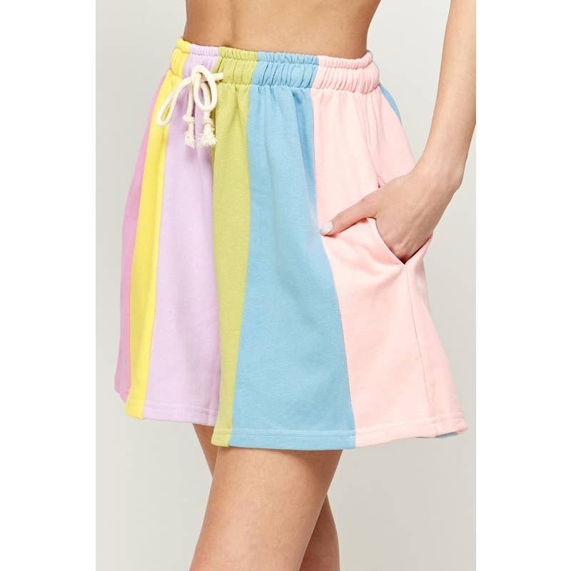 RAINBOW COLOR BLOCK STRIPE SHORTS