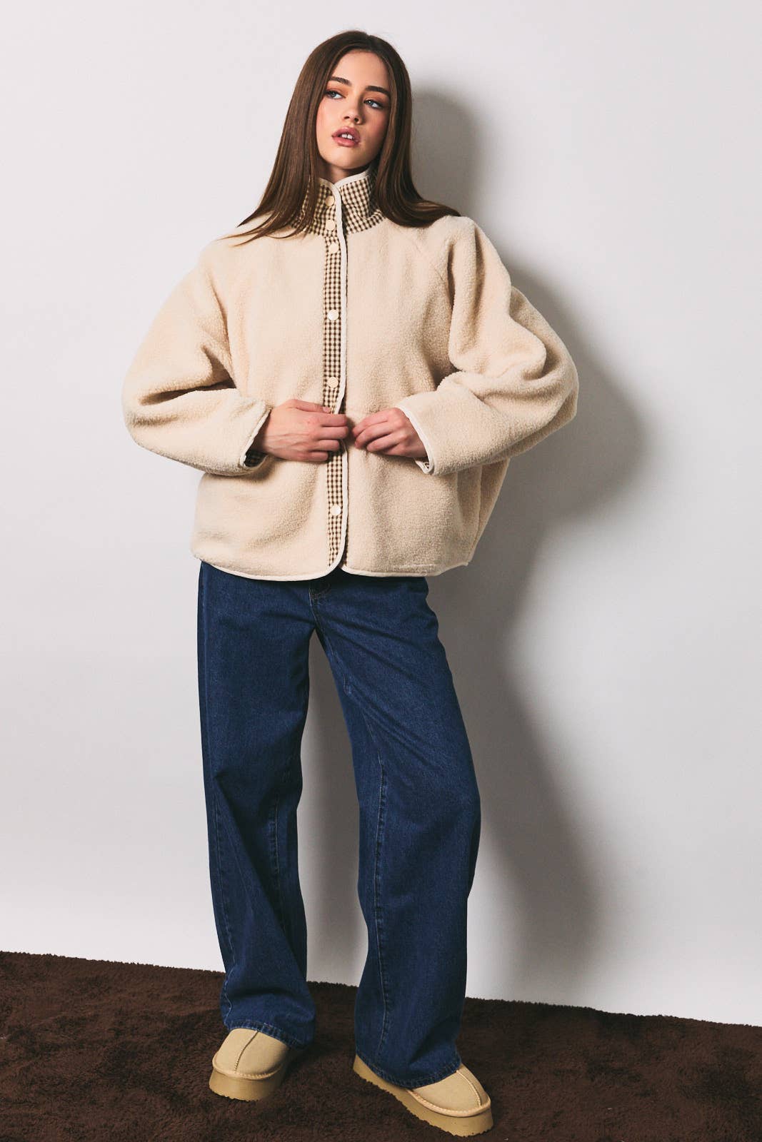Gingham & Sherpa Reversible Jacket