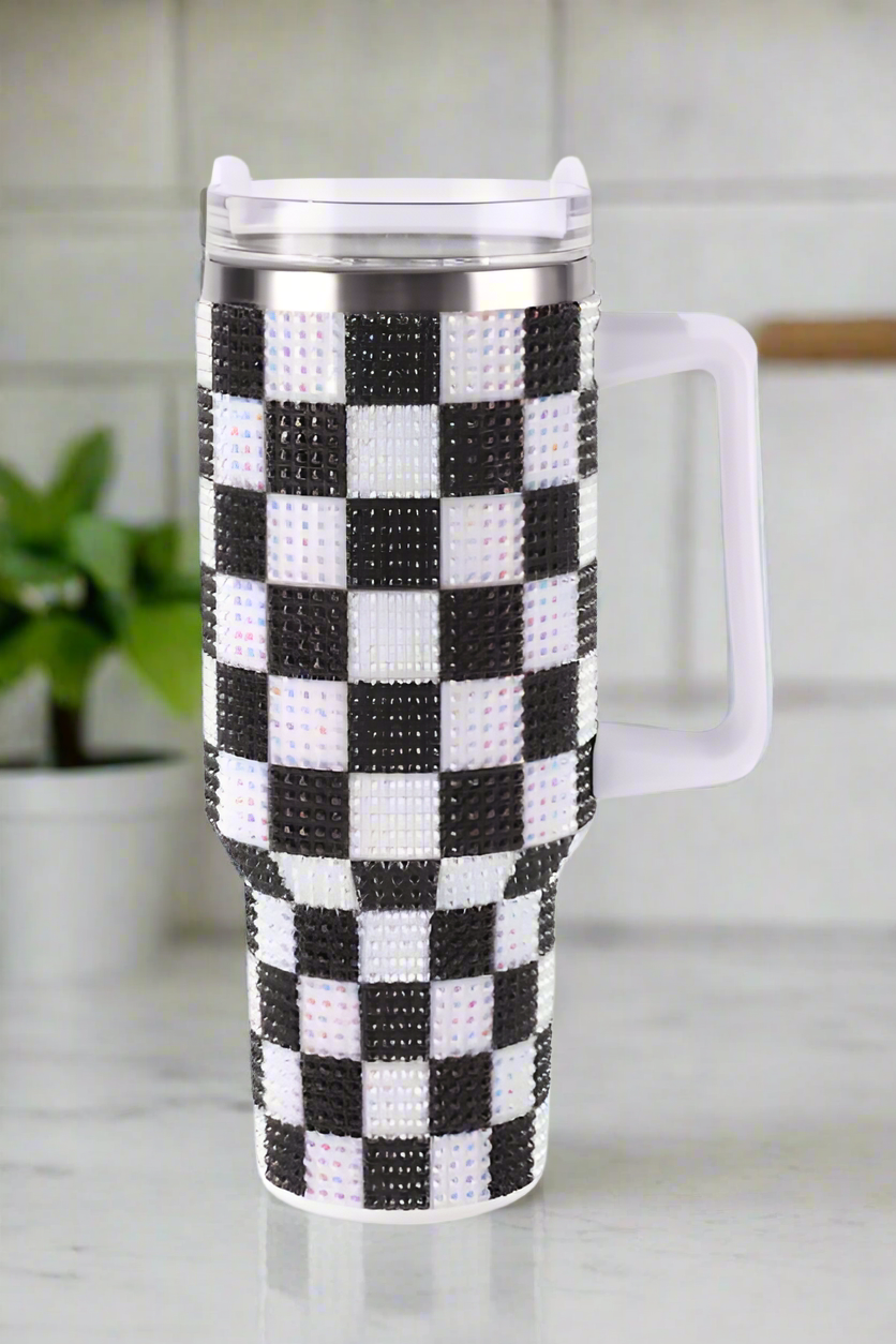 40 oz Black Check Sparkle Tumbler