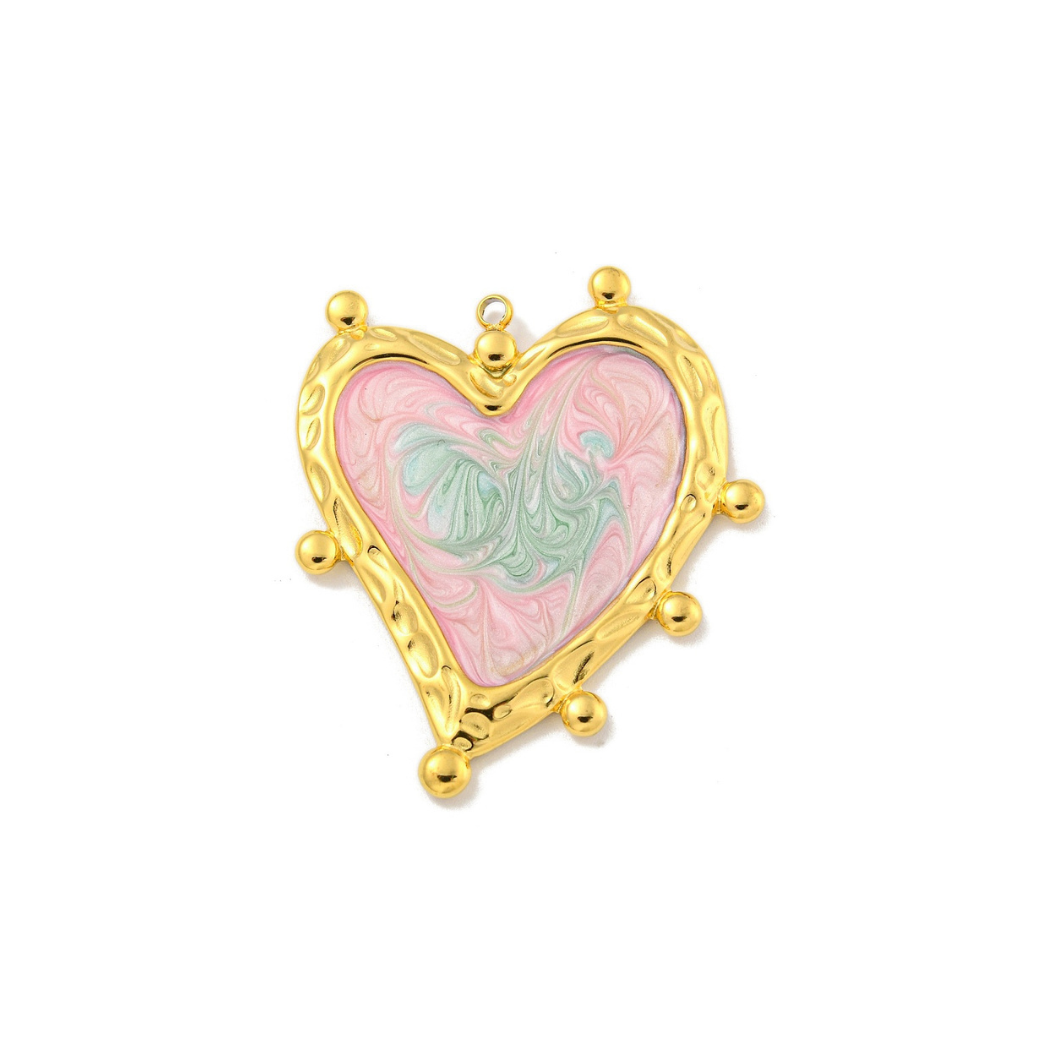 *Gold Assorted Tie-Dye Heart Charm