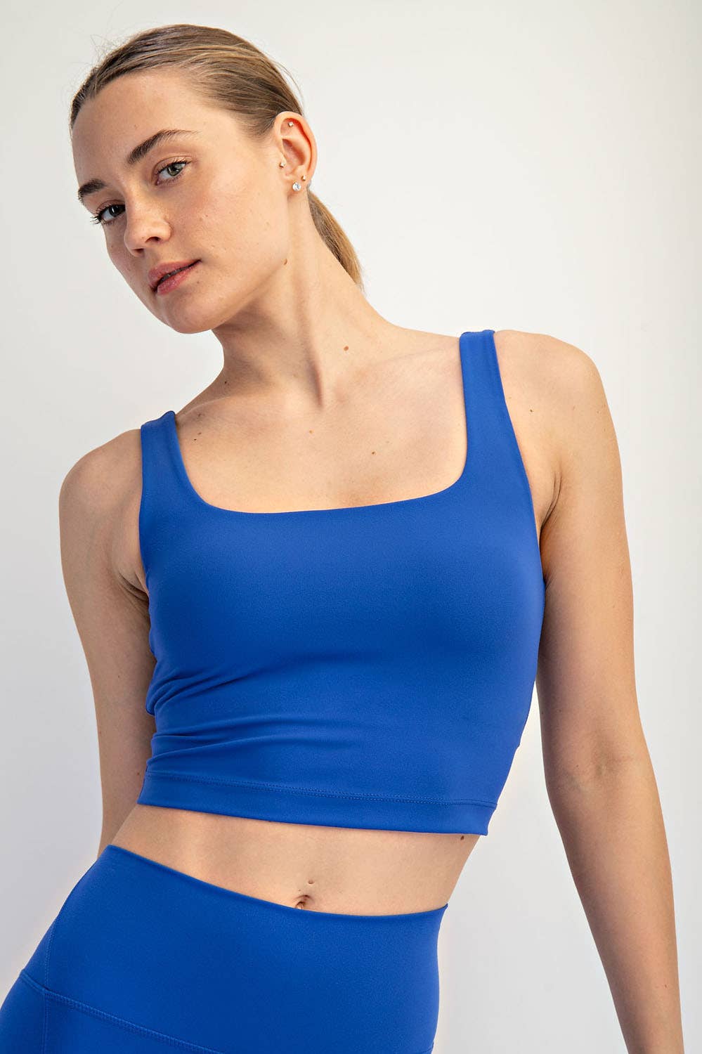 NYLON BUTTER SQUARE NECK CROPPED TANK