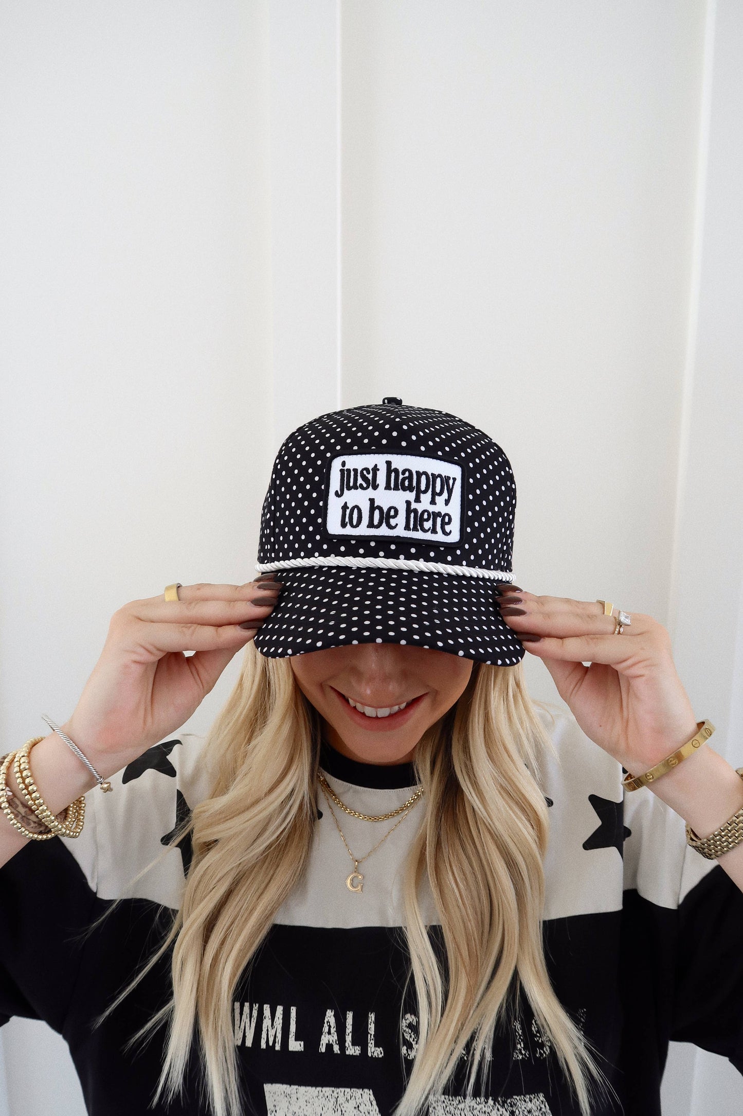 Just Happy To Be Here Polka Dot Patch Hat Game Day Hat