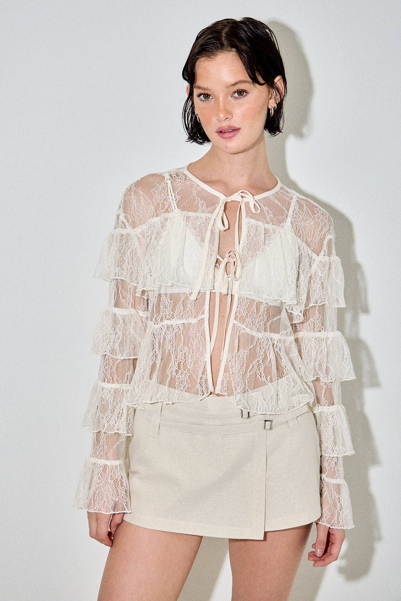 LACE MESH LONG SLEEVE TOP