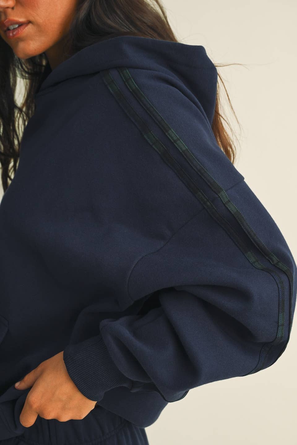 Plaid Side Stripe Oversized Pullover Hoodie