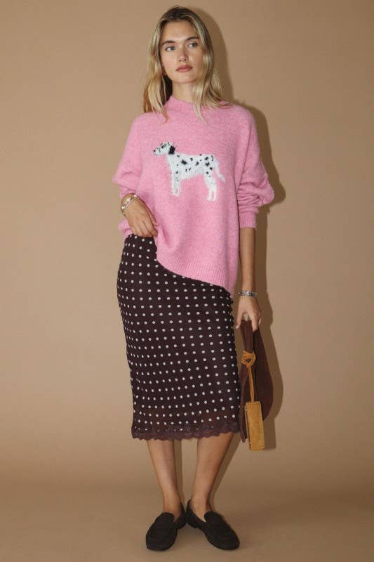Dalmatian Dog Fuzzy Pink Sweater