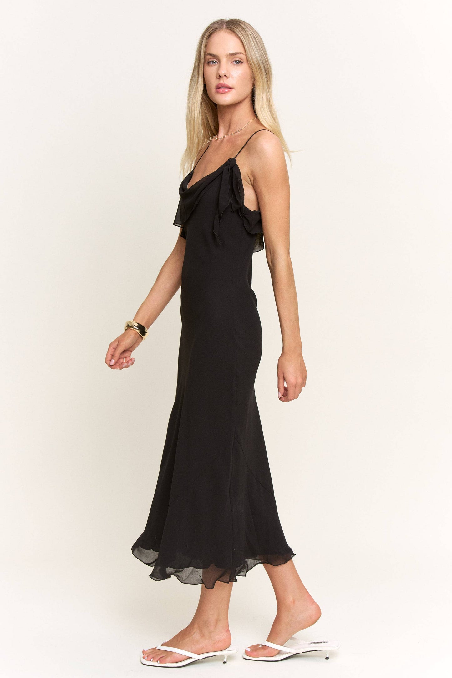 BXD1275C - TIE DETAILED BIAS CUT FLOWY MAXI DRESS