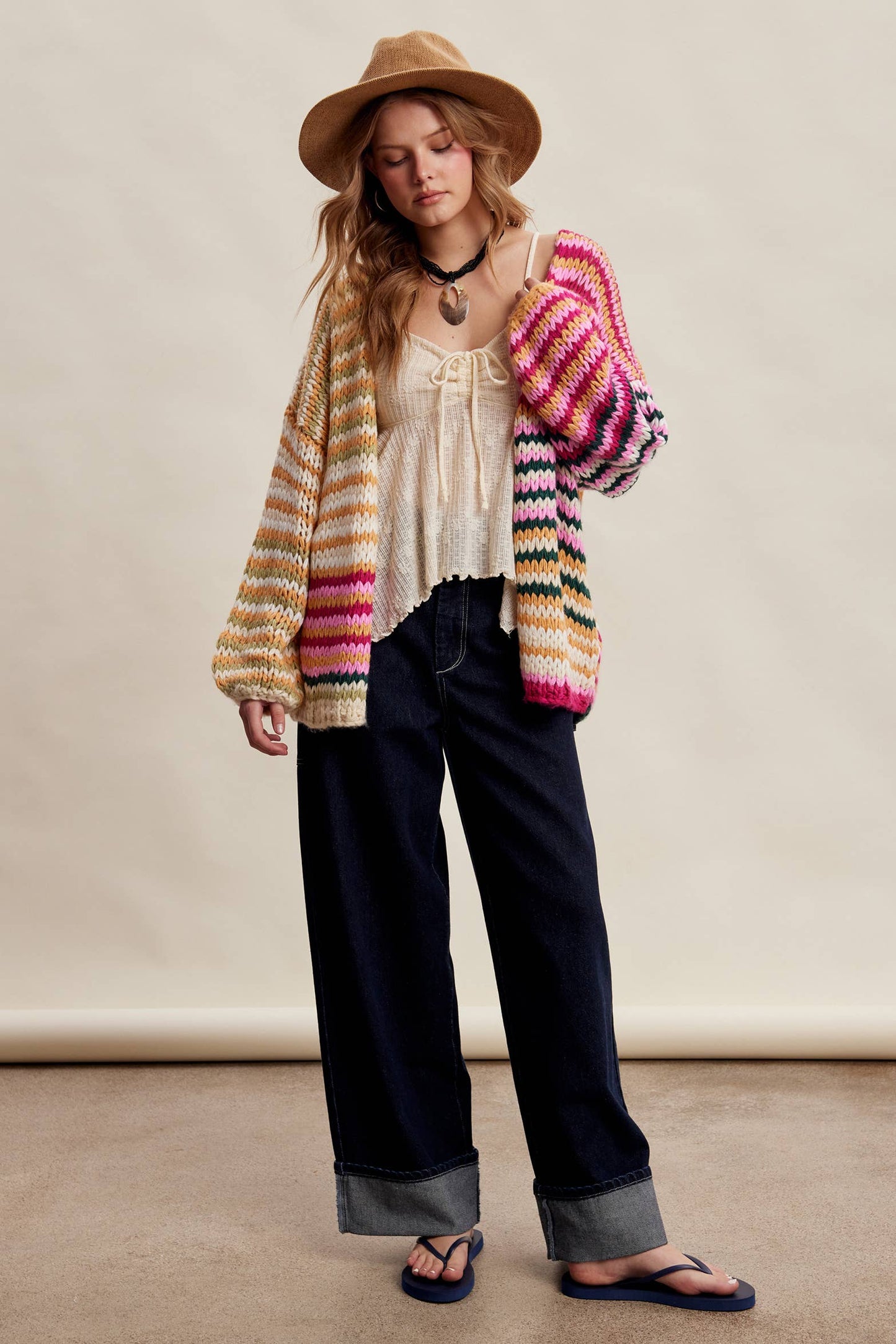 Chunky Multi Stripe Knit Cardigan LSW0731