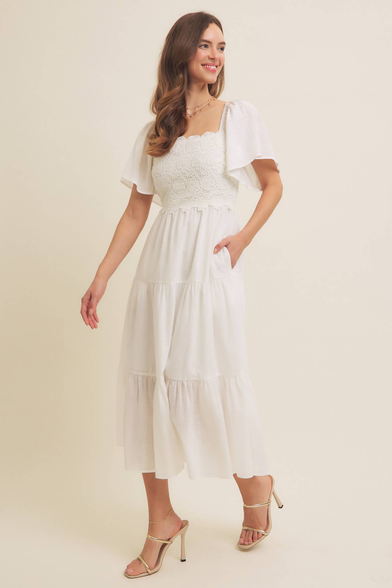 Flutter Sleeves Midi Dress