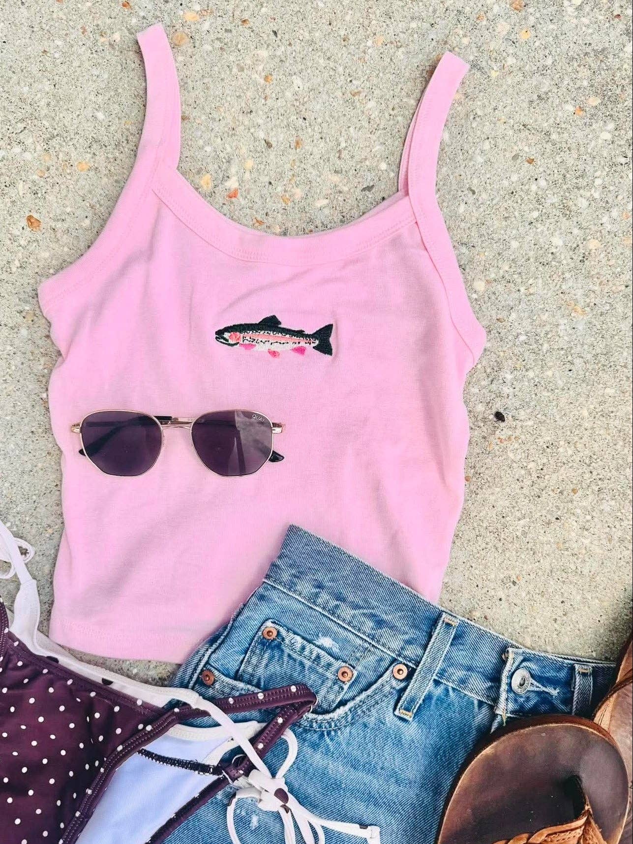 Embroidered Trout Tank