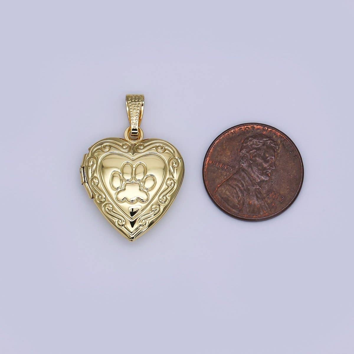 Dog Paw Engraved Heart Locket for Pet Photo Charm
