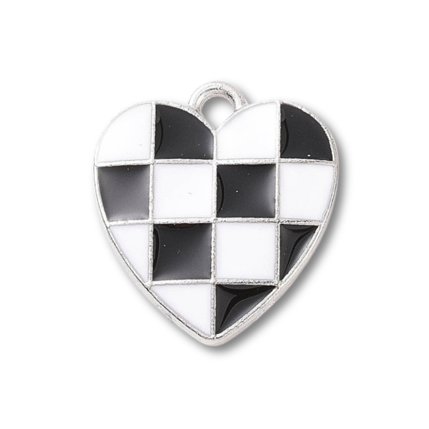 Heart Checkered Silver Charm