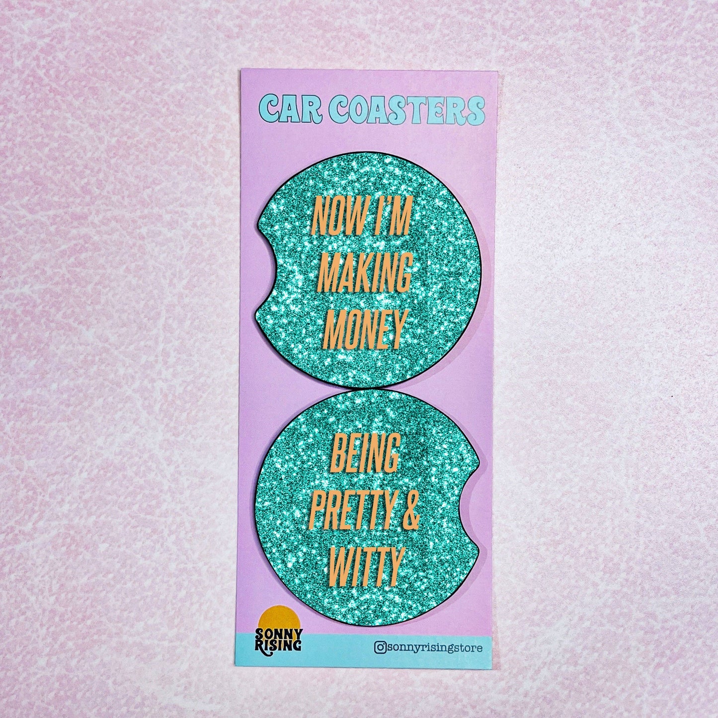 2 Car Coasters, Being Pretty And Witty