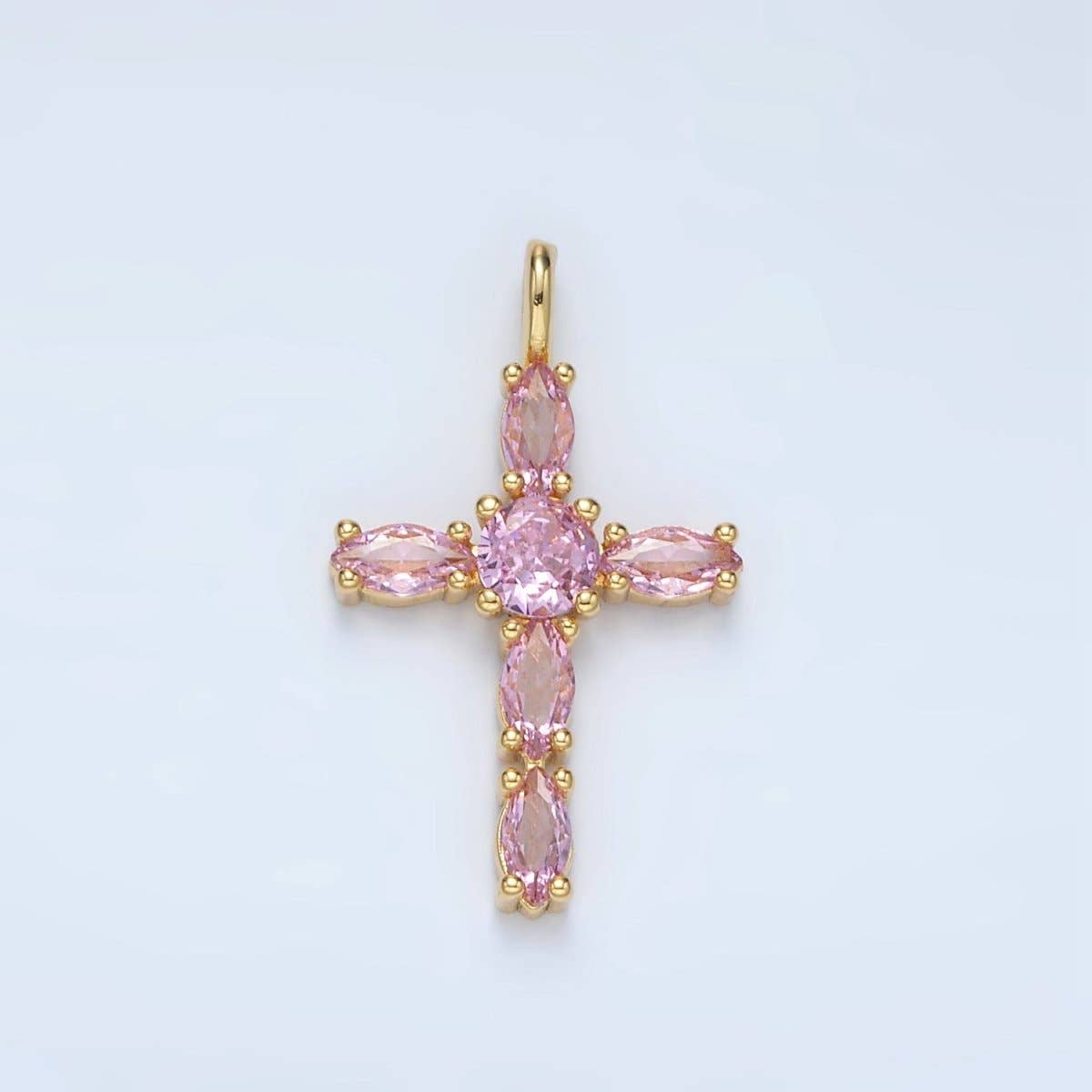 24K Gold Filled Pink, Clear Marquise CZ Cross Pendant | AA1367