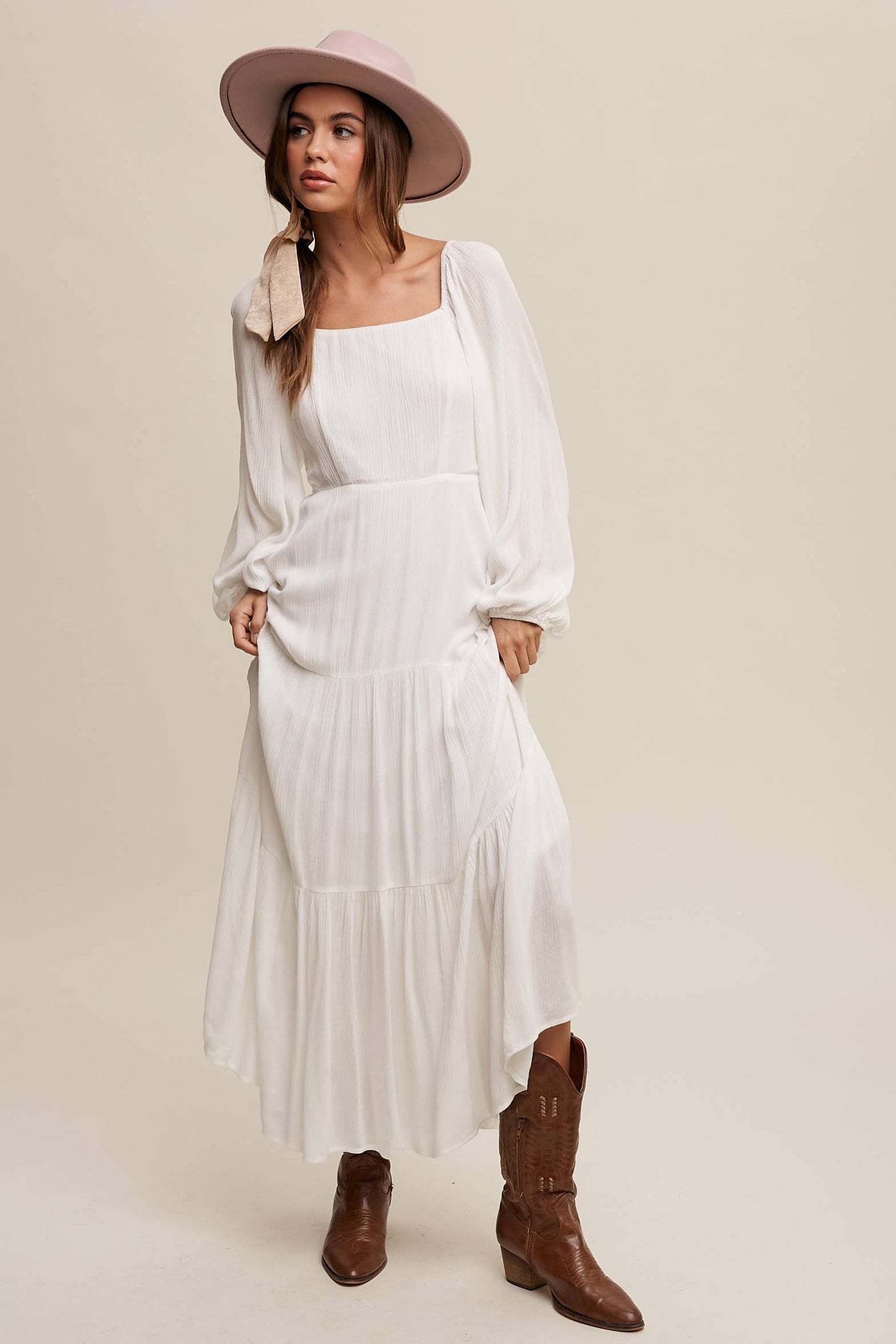 Romantic Square Neck Tiered Boho Maxi Dress