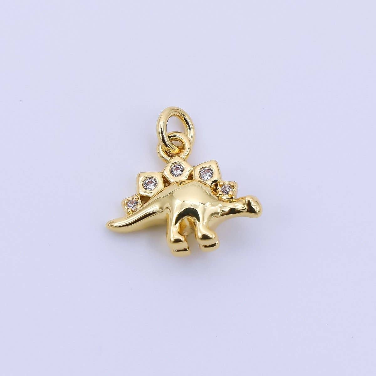 24K Gold Filled 10mm CZ Monstrous Lizard Stegosaurus Dinosaur Charm | AJ397