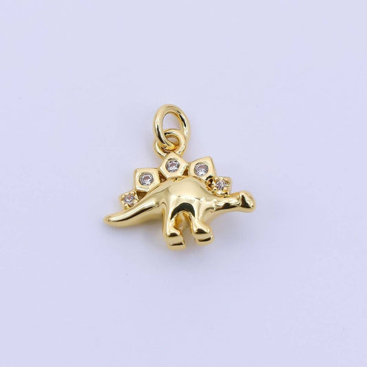 24K Gold Filled 10mm CZ Monstrous Lizard Stegosaurus Dinosaur Charm | AJ397