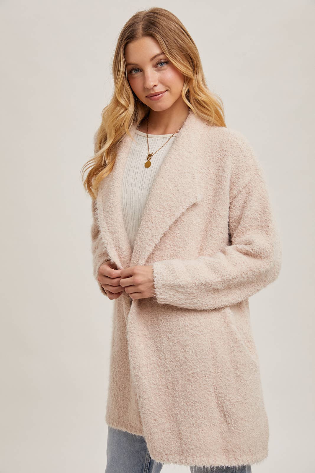 Bluivy | SOFT FUZZY DRAPE FRONT CARDIGAN