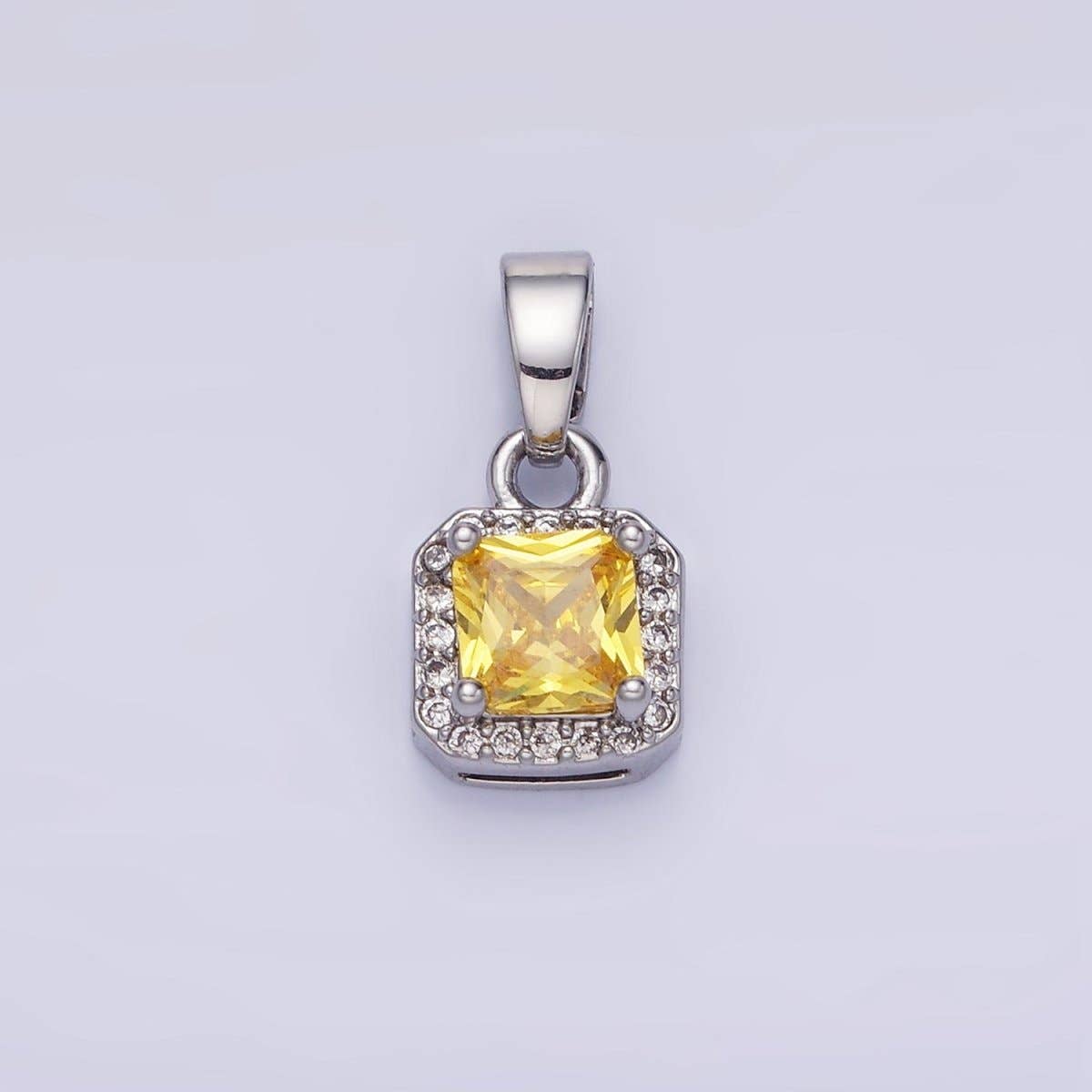 14K Gold Filled CZ Micro Paved Edged Square Pendant in Gold & Silver | AA1270 - AA1280
