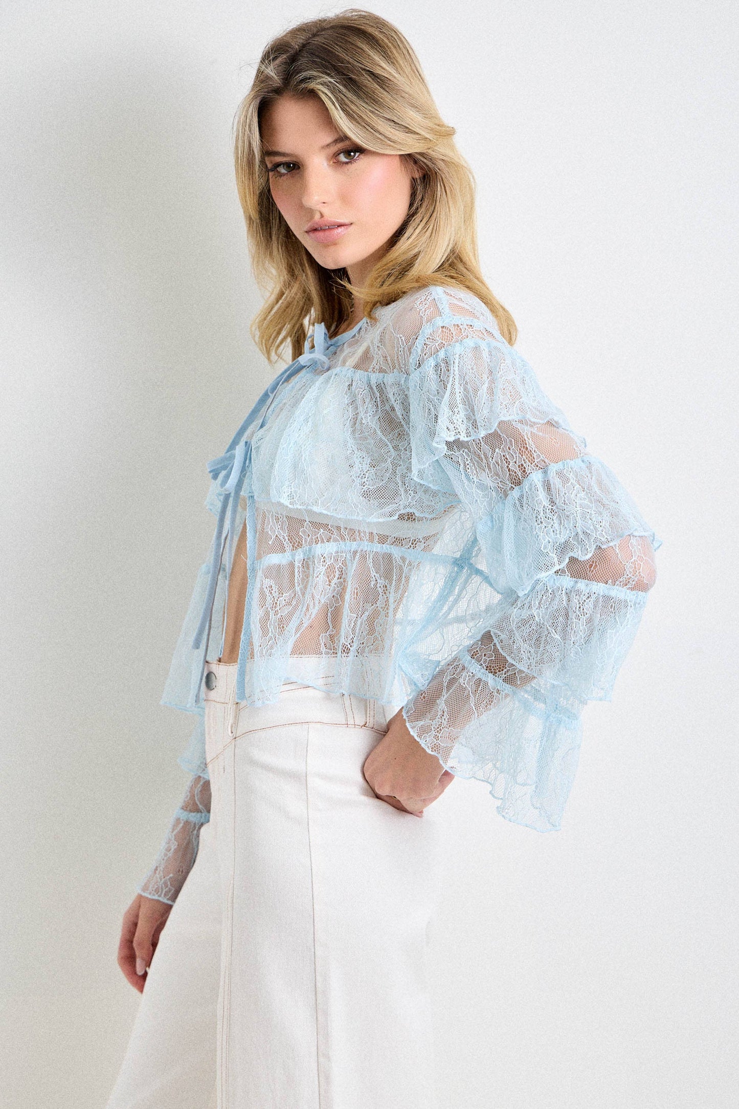 LACE MESH LONG SLEEVE TOP