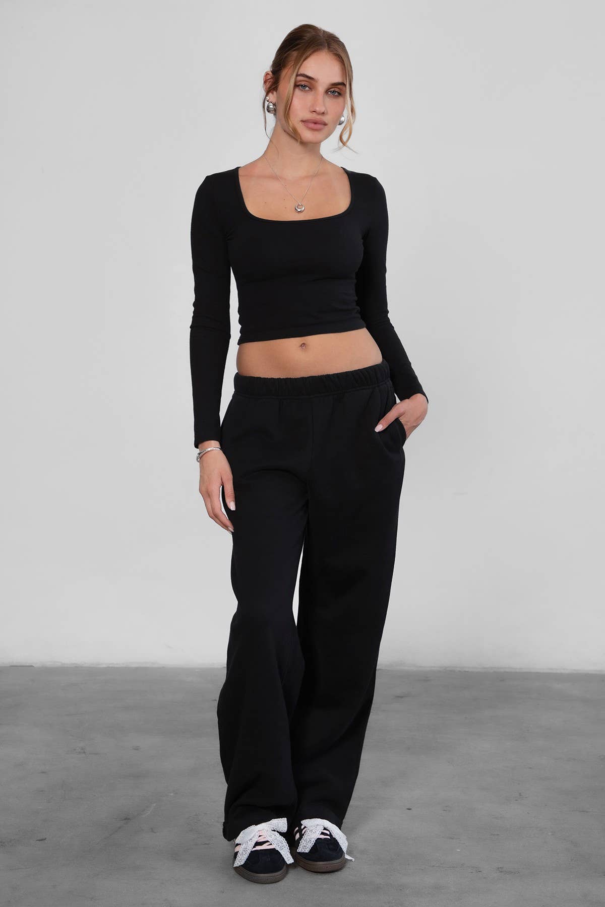 LANI Cloud Fleece Wide Leg Sweatpants Stretch Waist & Pocket