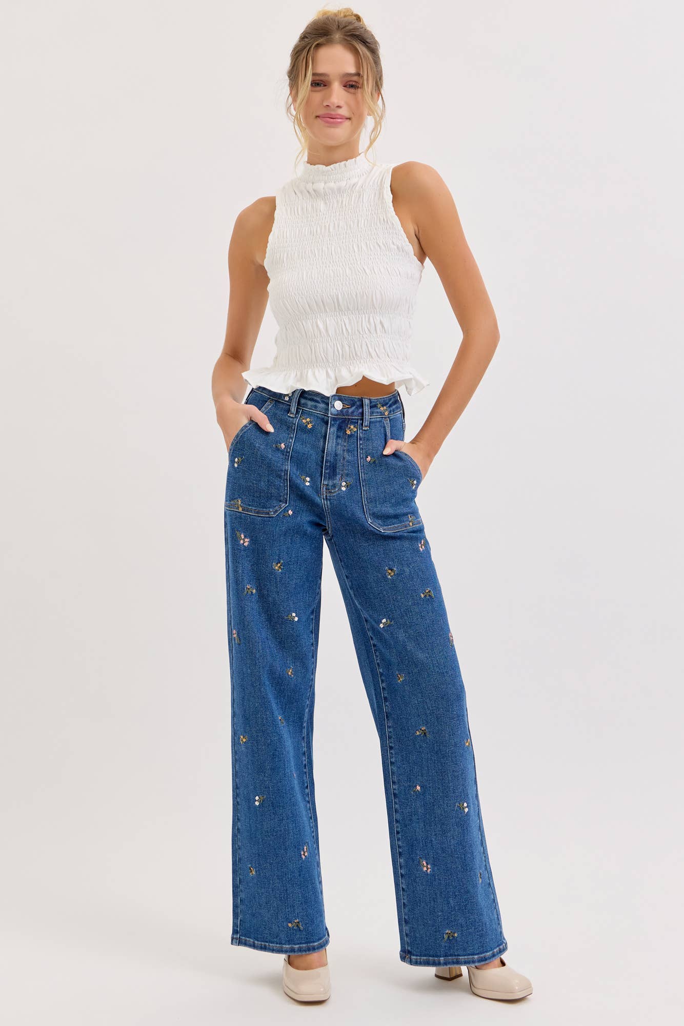 Flower Girl Embroidered Denim