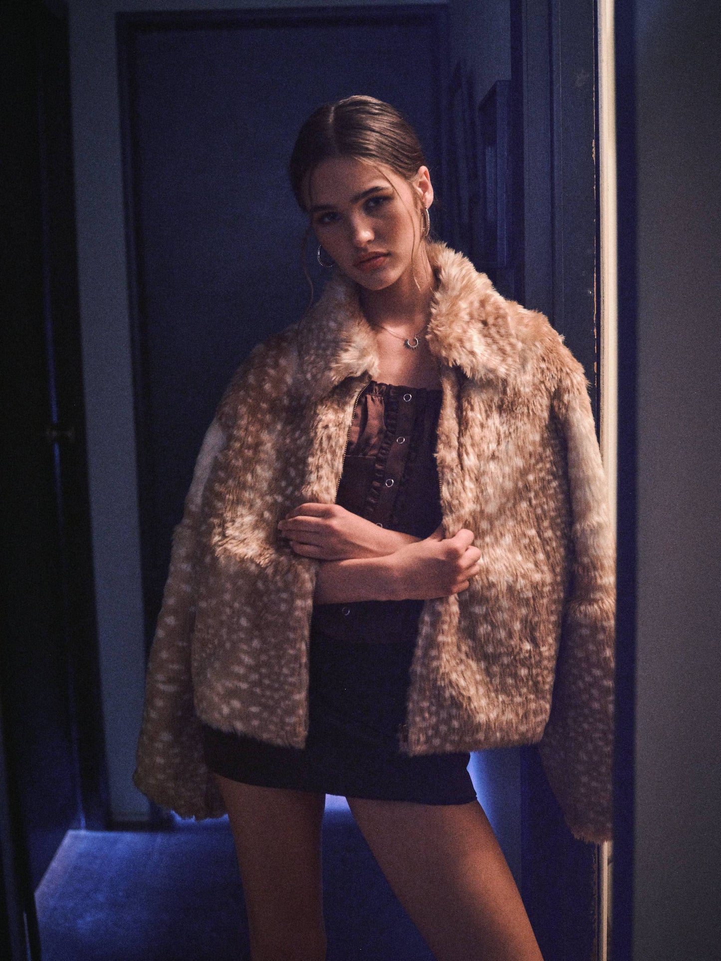 LIZ FAUX FUR JACKET - FAWN