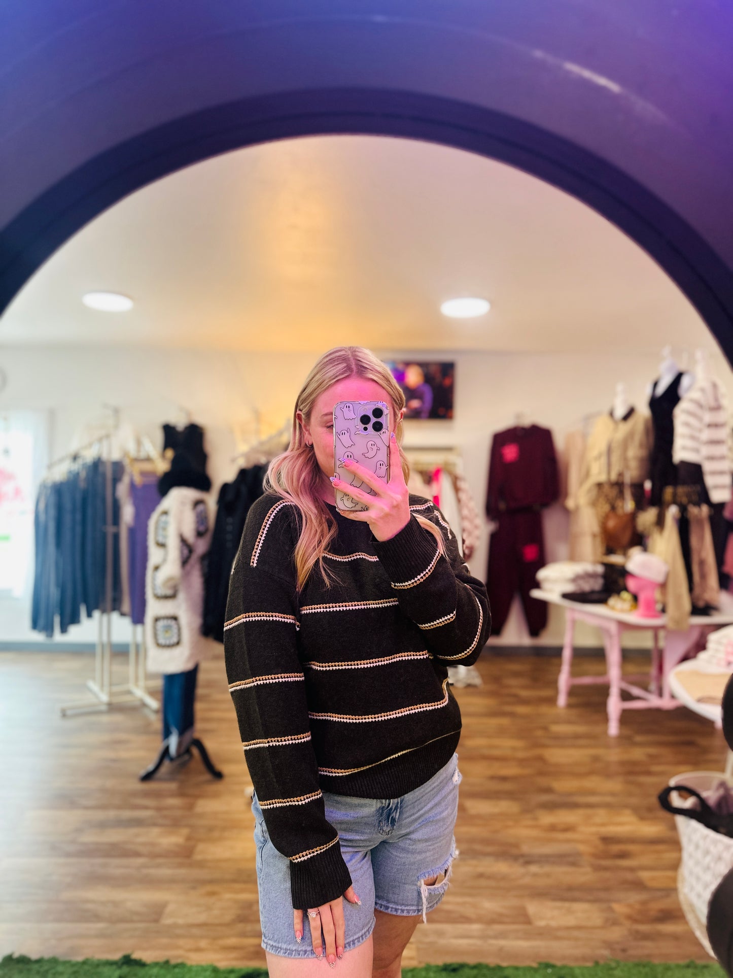 Skies Are Blue | Olive & Stripes Light Sweater