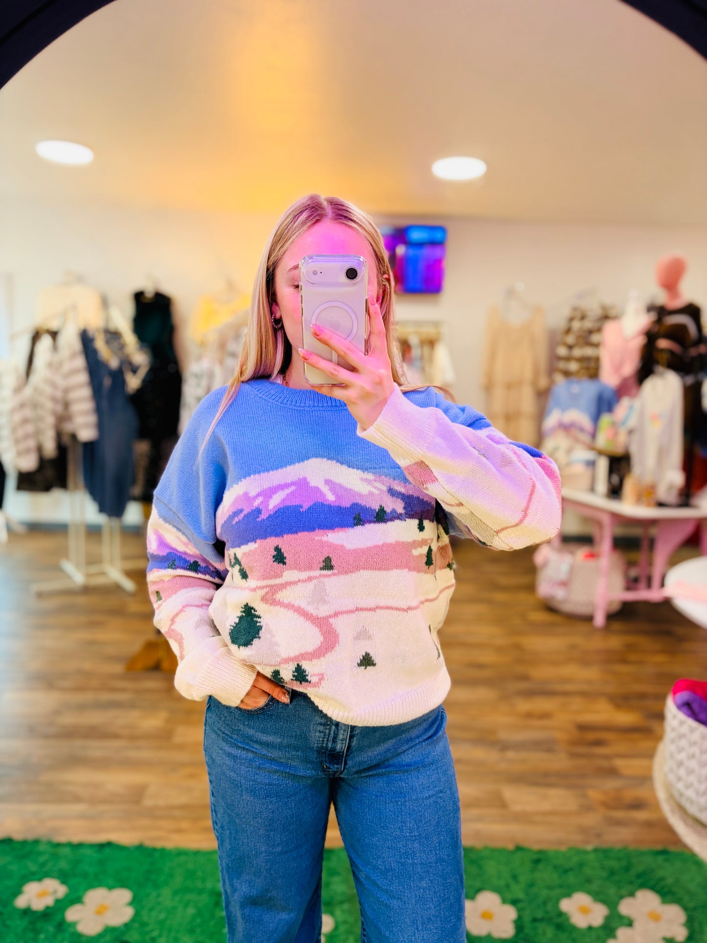 Le Lis | Periwinkle Mountainscape Knit Sweater