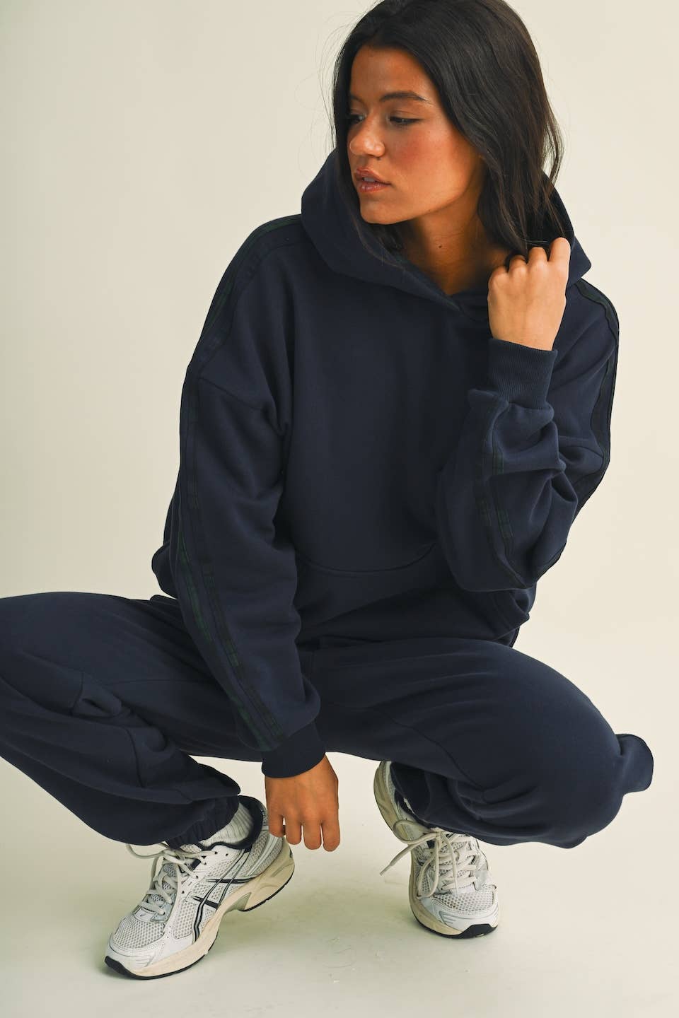 Plaid Side Stripe Oversized Pullover Hoodie