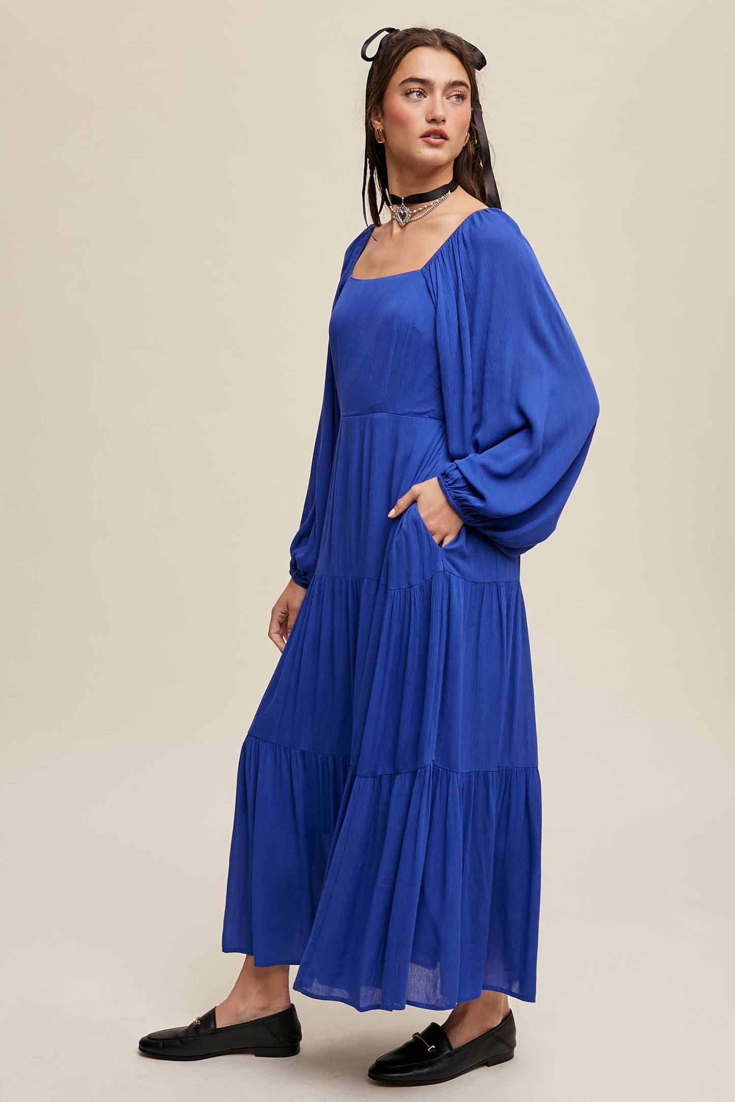 Romantic Square Neck Tiered Boho Maxi Dress
