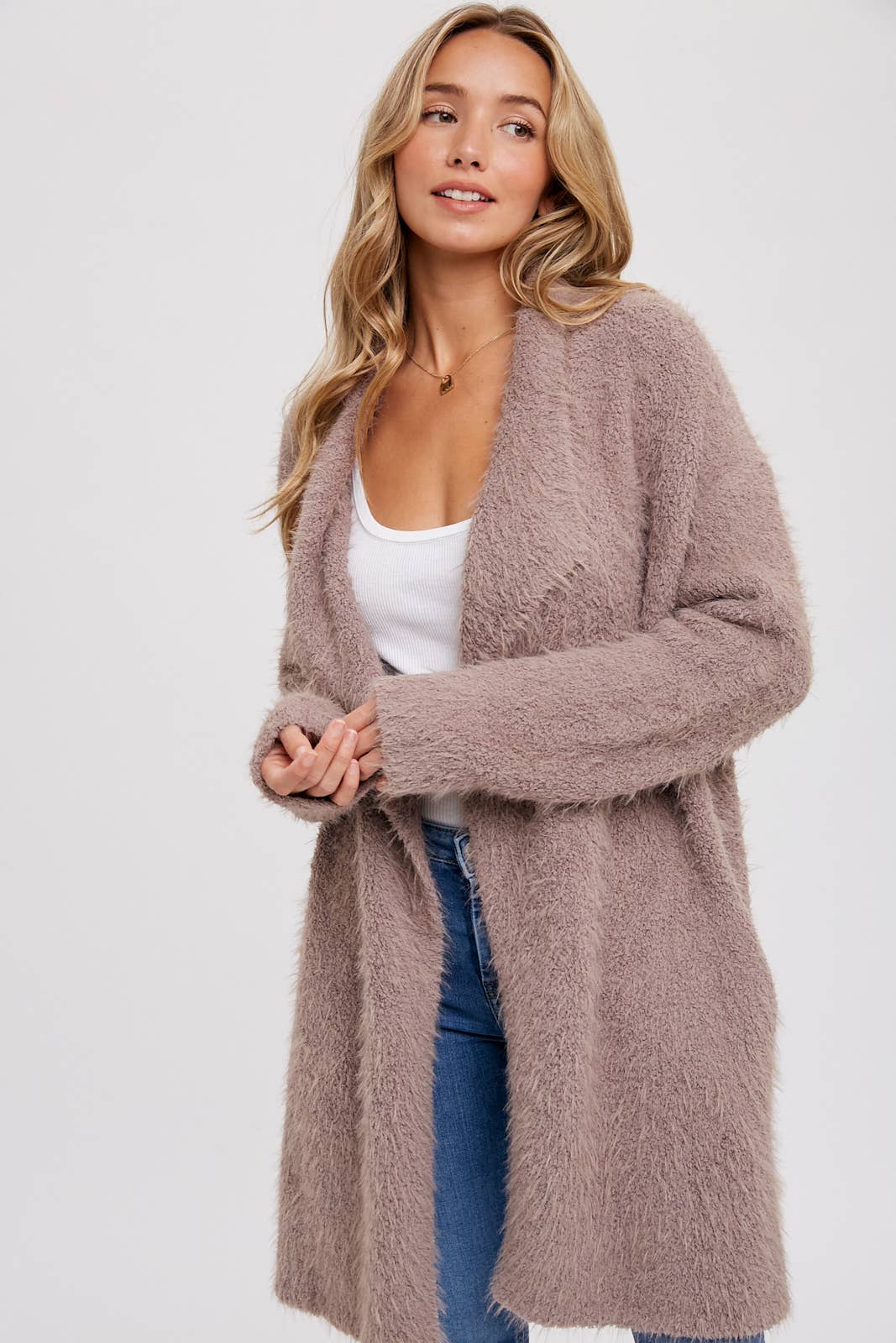 Bluivy | SOFT FUZZY DRAPE FRONT CARDIGAN