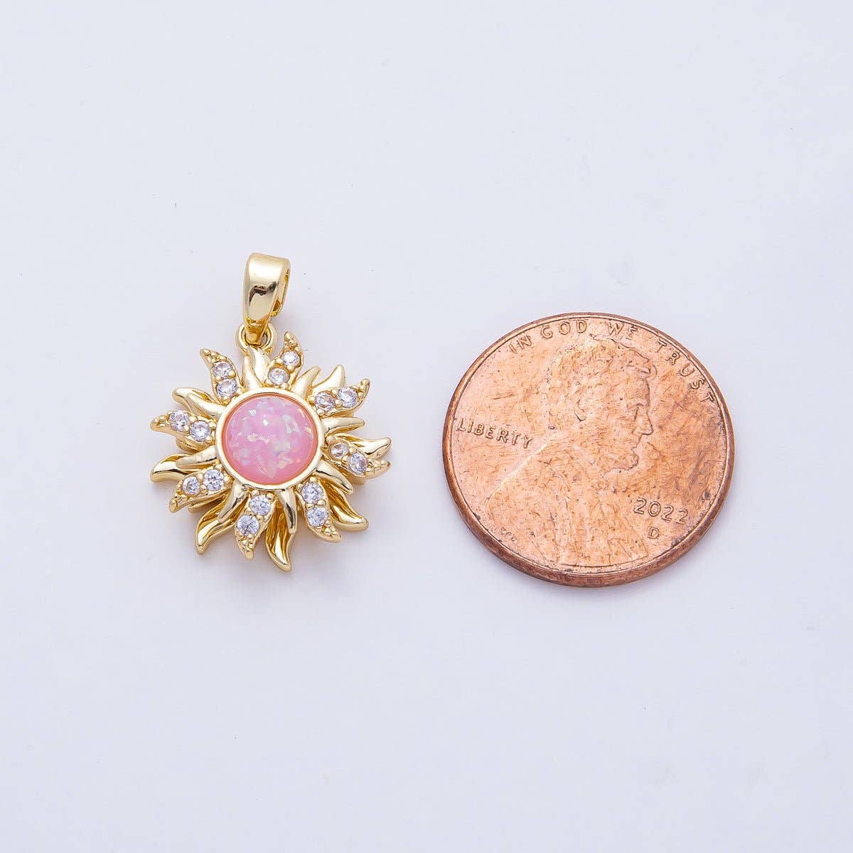 Spinning Rotating Pink Opal Celestial Sun Pendant Charm