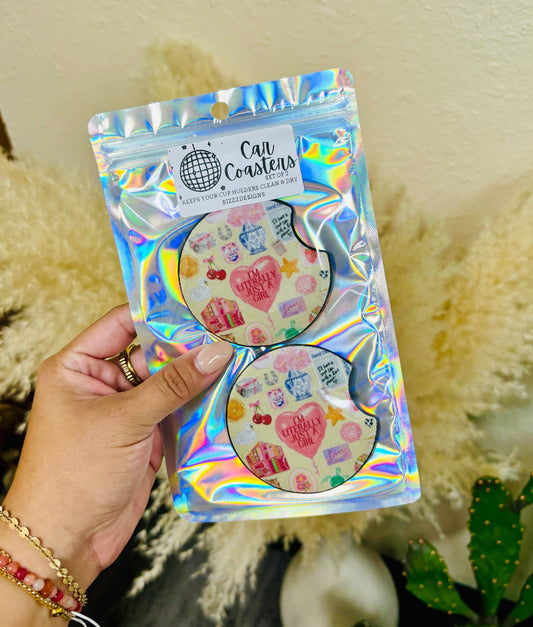 Just a Girl Coquette Car Coasters | Car Coasters Set of 5