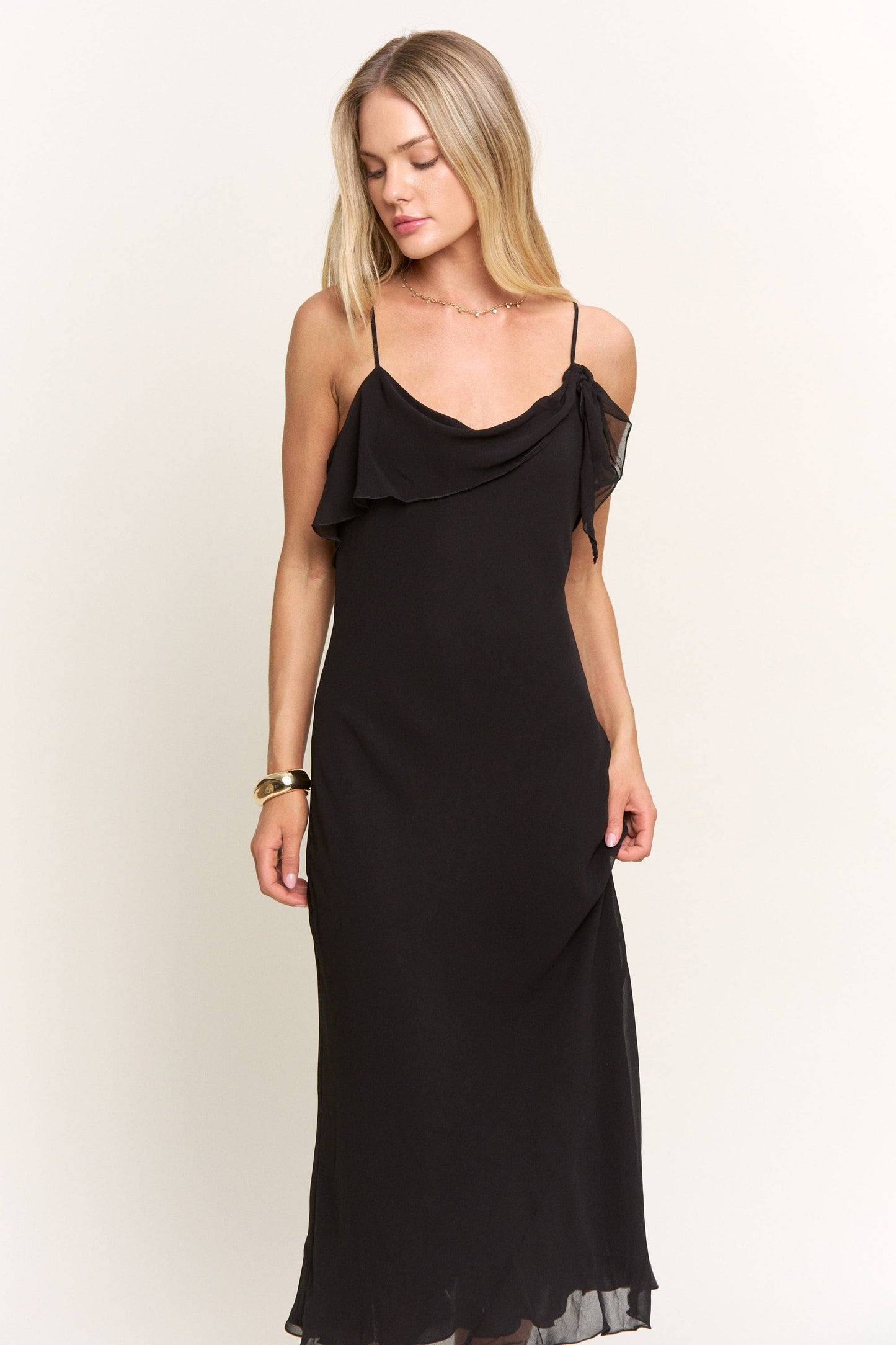 BXD1275C - TIE DETAILED BIAS CUT FLOWY MAXI DRESS