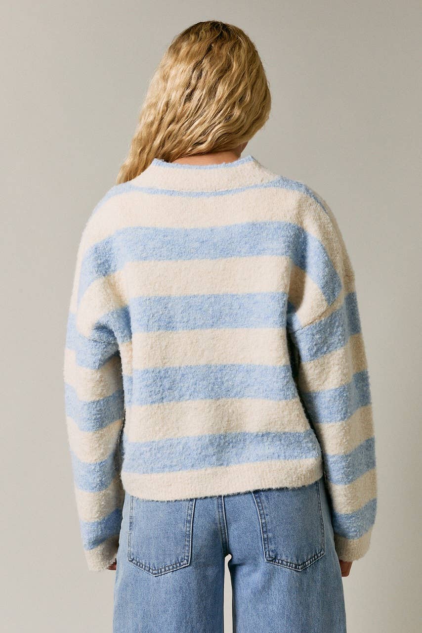 HIGH NECK STRIPE CARDIGAN