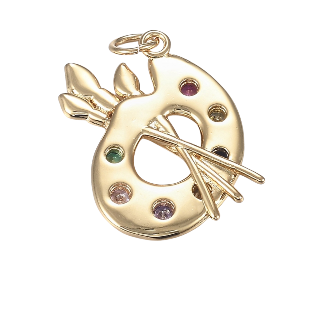 * Gold and Cubic Zirconia Artist Palette Charm
