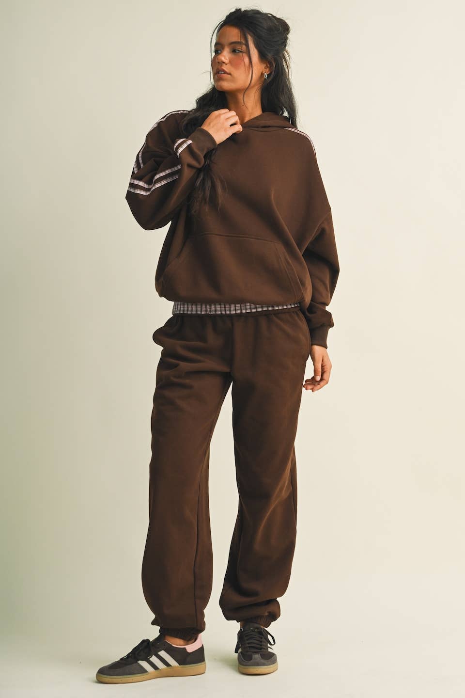 Plaid Side Stripe Oversized Pullover Hoodie