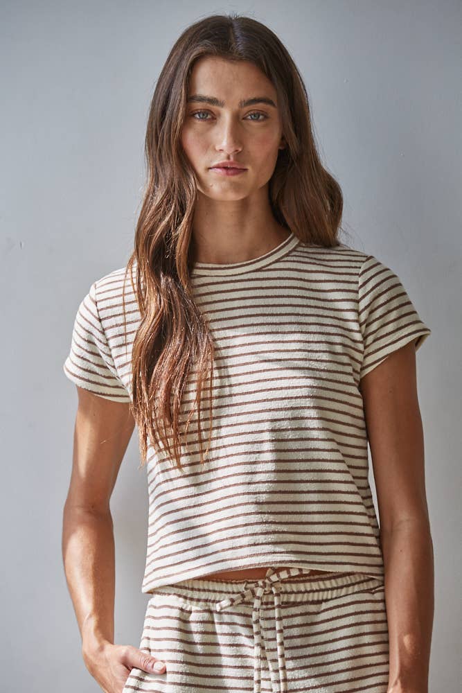 Knit Cotton Striped Short Sleeve Top