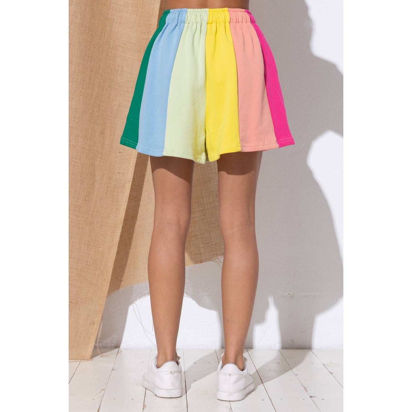 RAINBOW COLOR BLOCK STRIPE SHORTS