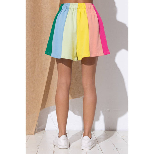 RAINBOW COLOR BLOCK STRIPE SHORTS