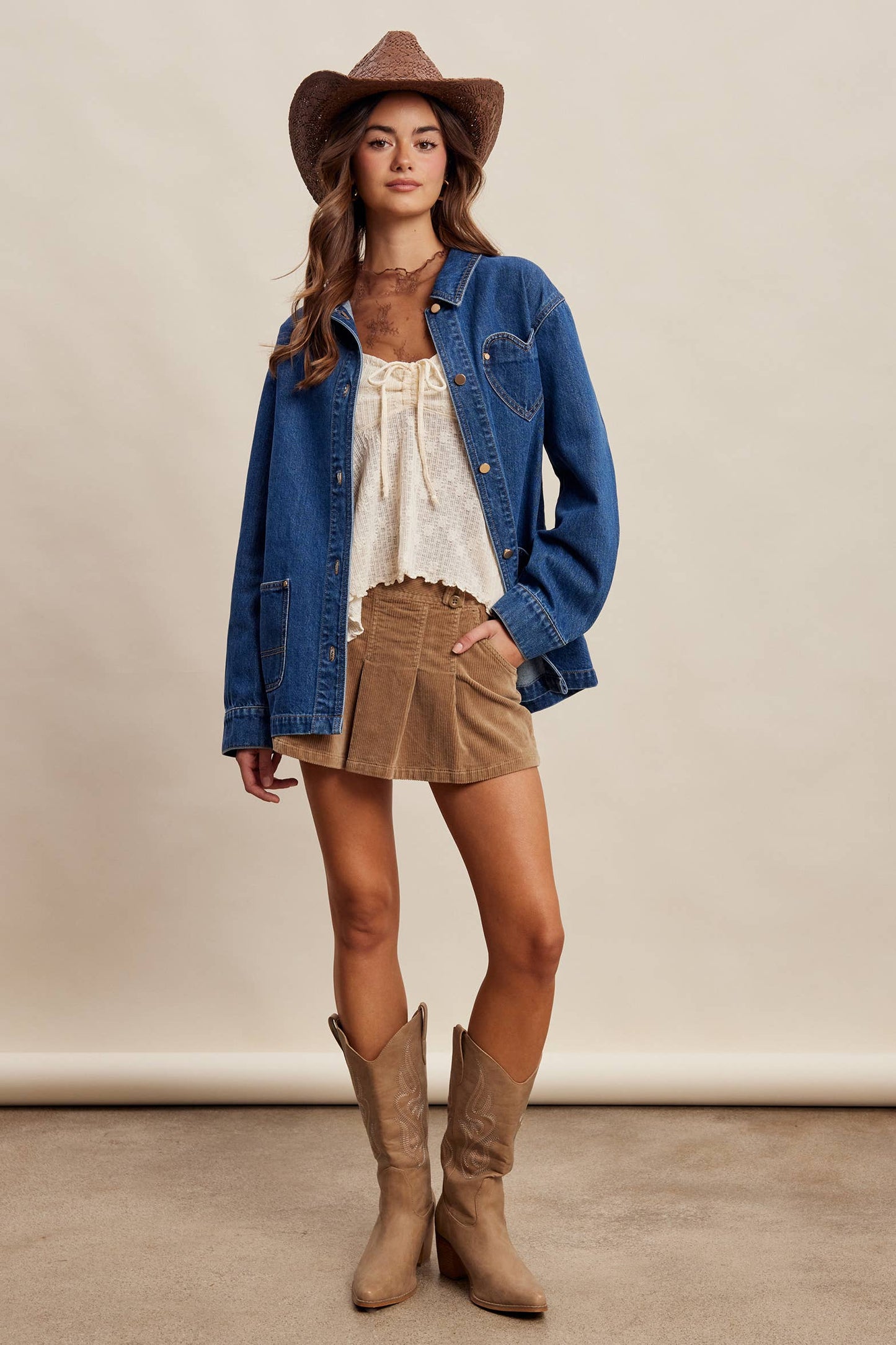 Heart Pocket Denim Shacket LJ0268