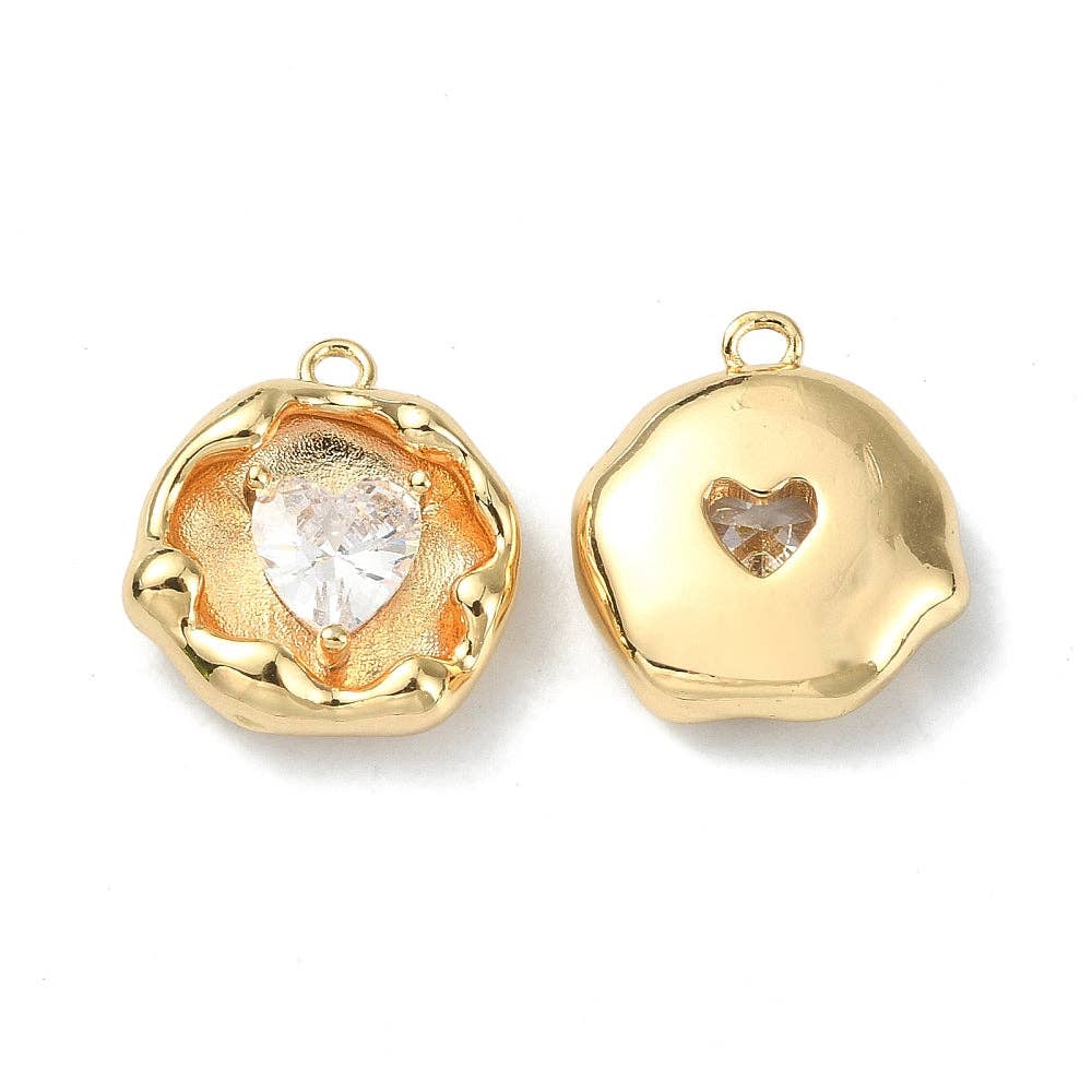 * Cubic Zirconia Heart Embedded in Artistic Gold Disc