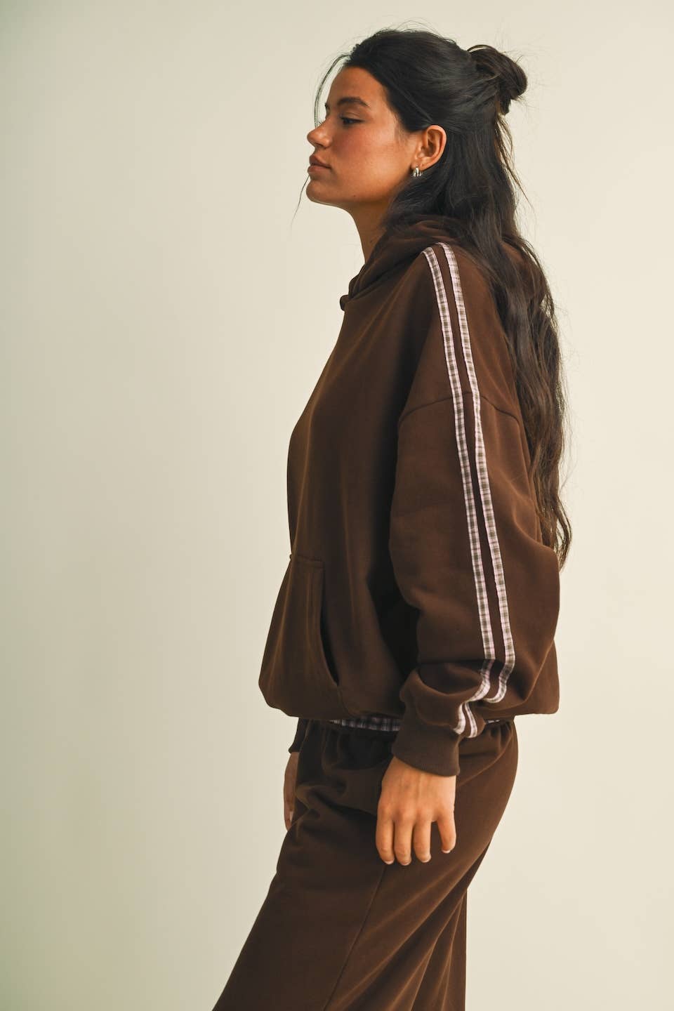 Plaid Side Stripe Oversized Pullover Hoodie