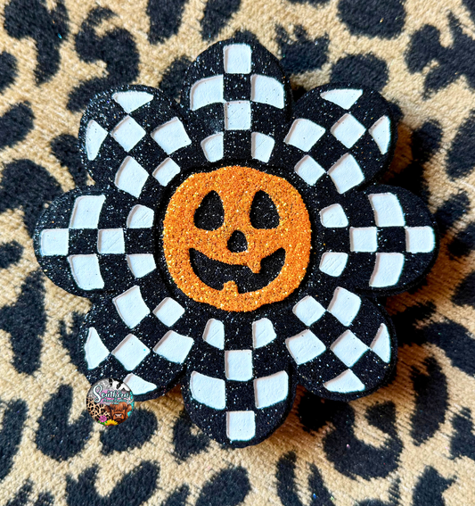 Checkered Pumpkin Flower Car Freshie  