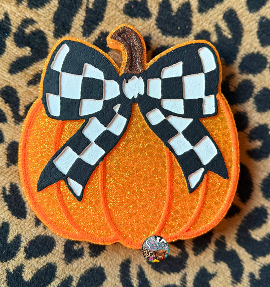 Pumpkin Checkered Bow Car Freshie
