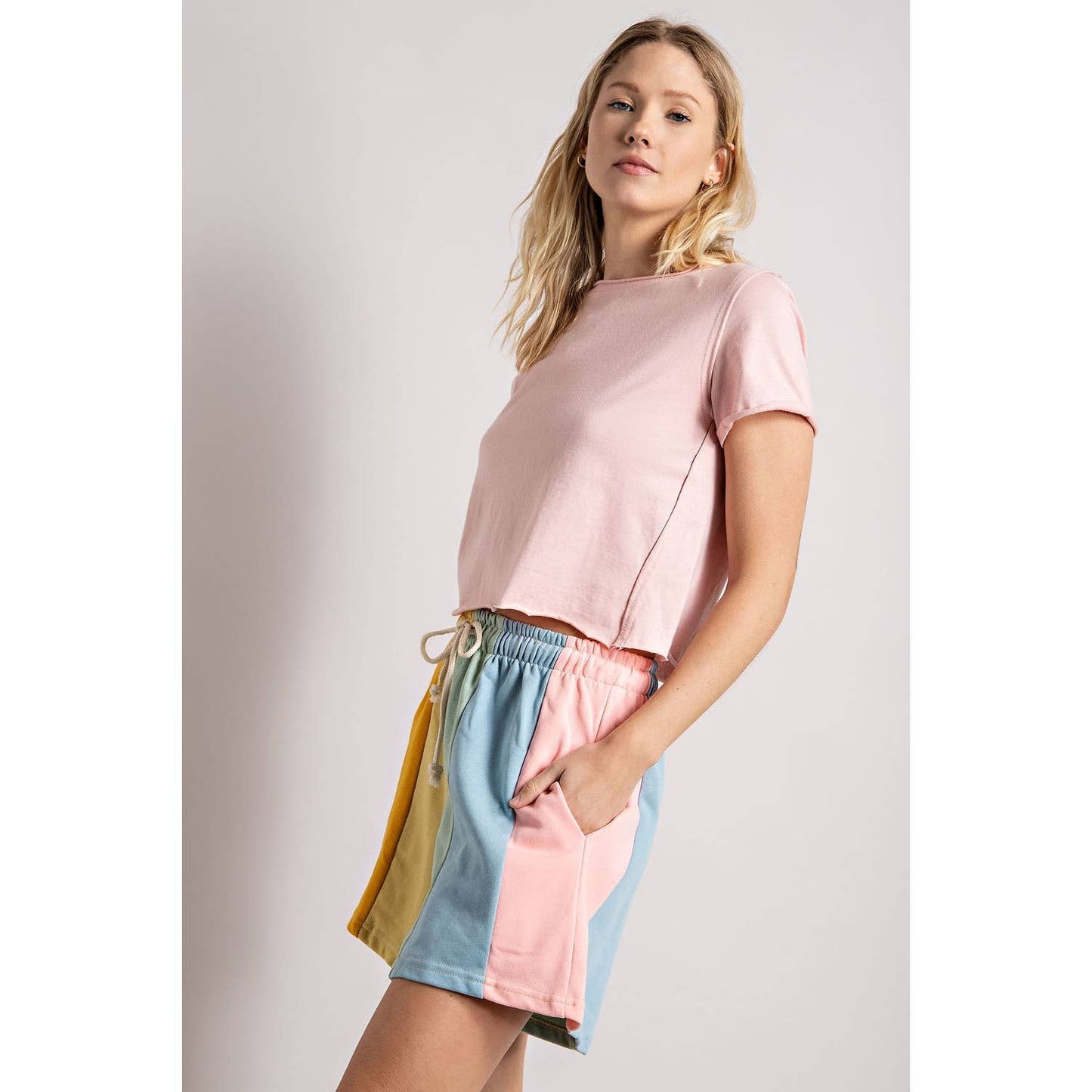 RAINBOW COLOR BLOCK STRIPE SHORTS