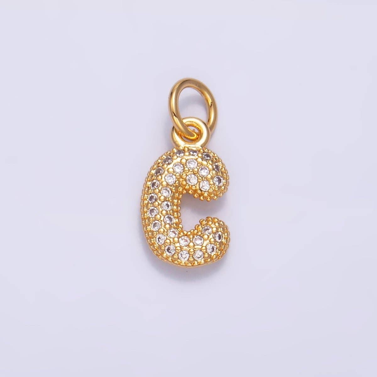 24K Gold Filled Micro Paved CZ Chubby Balloon Initial Letter Pendant | A015 - A027